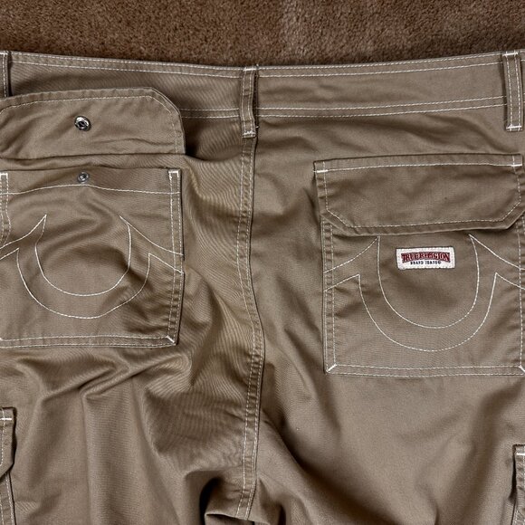 True Religion Pants Mens 38 Tan Brown Cargo Wide Flap Pockets Buddha Travertine - Picture 2 of 7